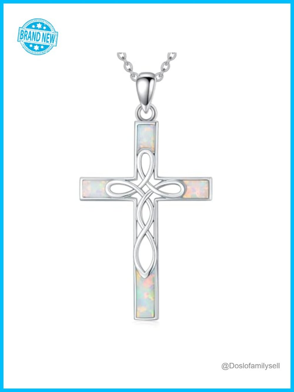 925 Sterling Silver Celtic Cross Necklace Opal Infinity Pendant Christian Gift